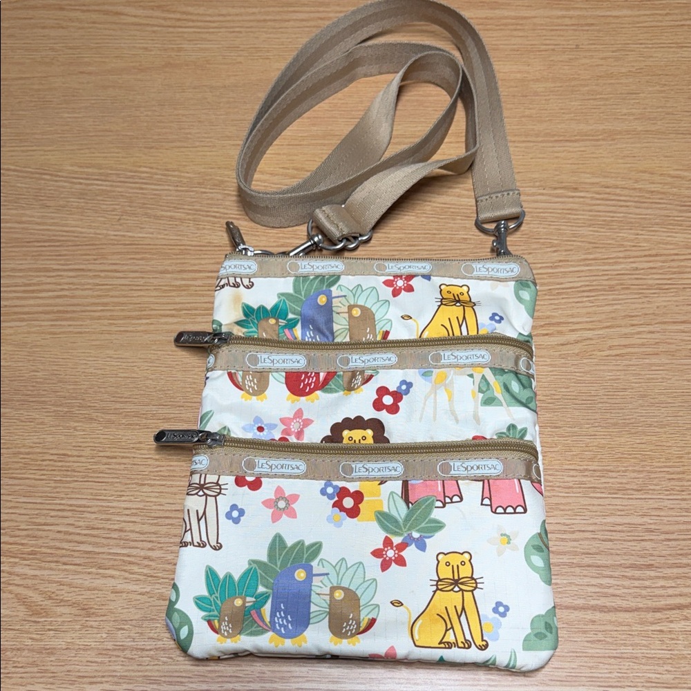 LeSportsac Cream Crossbody Bag with Multicolor Animal & Floral Print